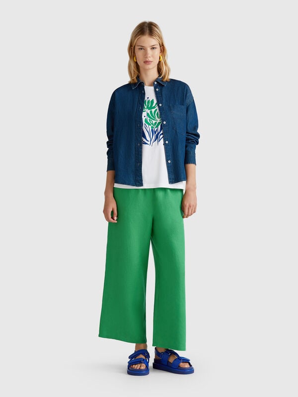 Weite Hose aus reinem Leinen Damen