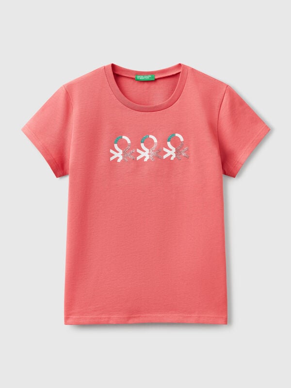 Glitzer-Logo-T-Shirt aus Baumwolle Mädchen