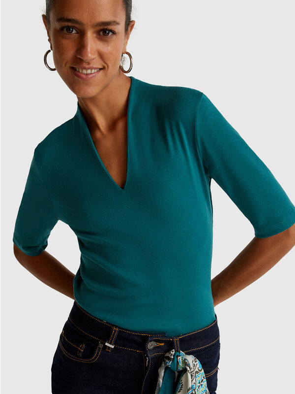 Slim Fit T-Shirt aus langfaseriger Baumwolle Slim Fit T-Shirt aus langfaseriger Baumwolle Damen
