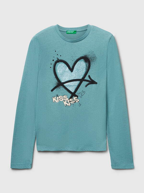 T-Shirt mit Glitzer-Print Mädchen