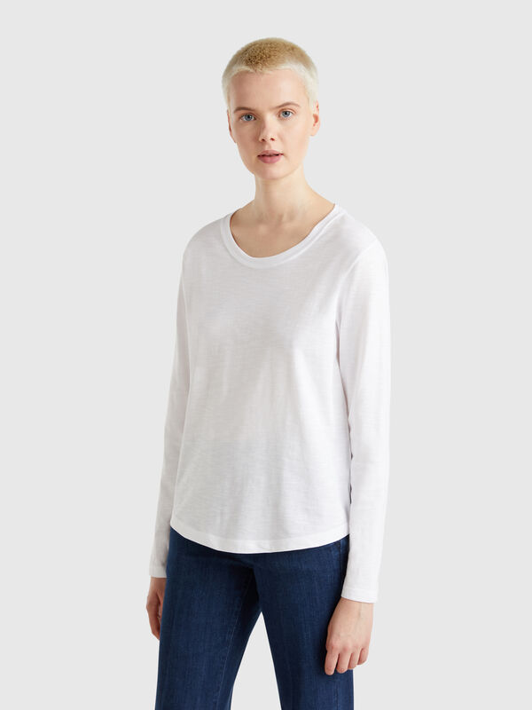 Langärmliges T-Shirt aus leichter Baumwolle Damen