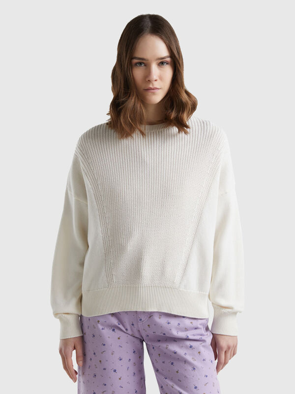 Pullover aus Baumwolle in Sahneweiß Damen
