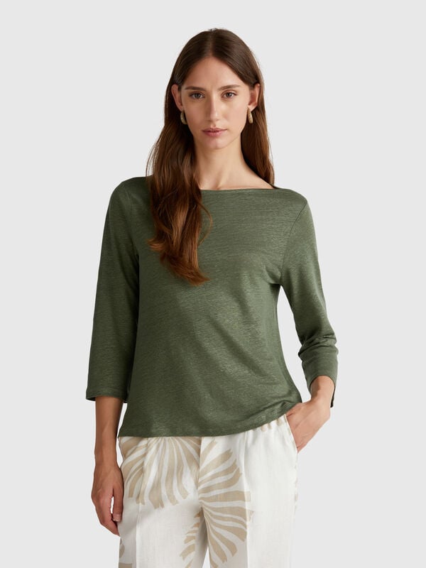 T-Shirt mit 3/4-Ärmeln aus reinem Leinen Damen