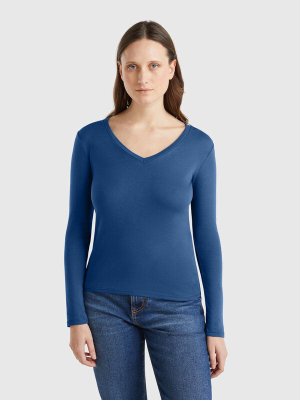 Langärmliges T-Shirt mit V-Ausschnitt Damen