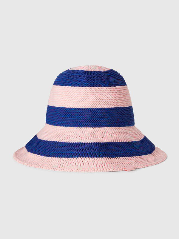 Blau-rosa gestreifte Mütze Damen