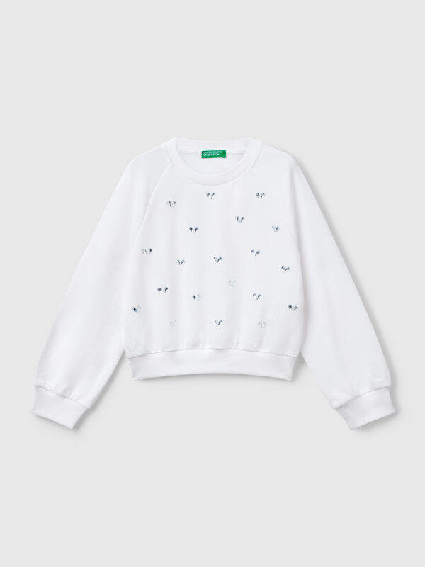 Sweatshirt mit Herz-Strasssteinen Mädchen