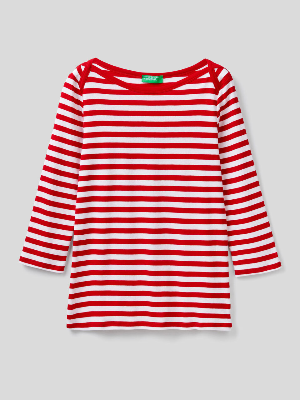 Gestreiftes T-Shirt mit 3/4-Ärmeln aus reiner Baumwolle image number 1