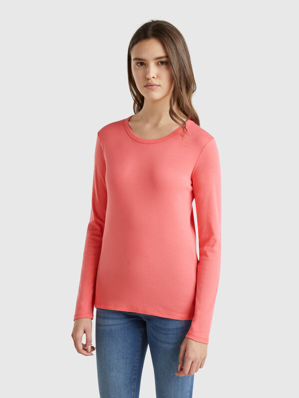 Langärmeliges T-Shirt aus reiner Baumwolle Damen