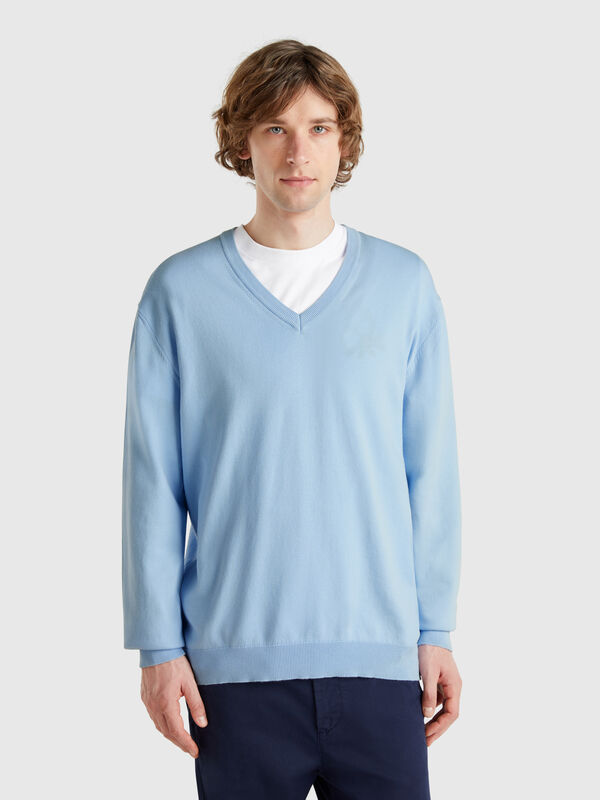 Pullover aus reiner Baumwolle mit V-Ausschnitt Herren