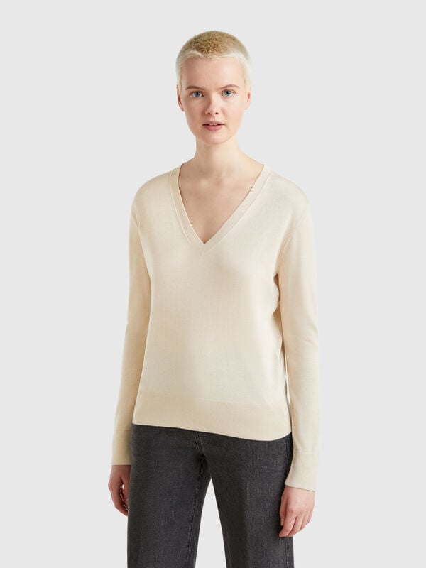 Pullover mit V-Ausschnitt aus Seidenmischung Damen