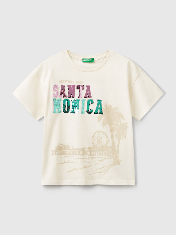 T-Shirt mit Aufdruck und Pailletten Mädchen