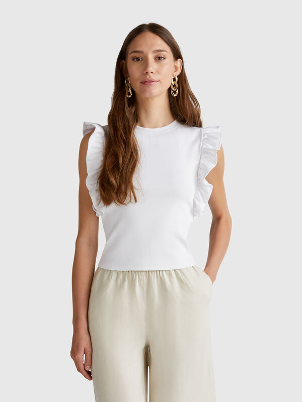 Schmal geschnittenes T-Shirt mit Rüschen Damen