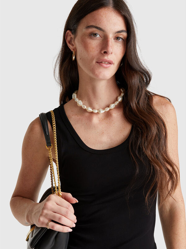 Schwarzes Tanktop aus reiner Baumwolle Damen