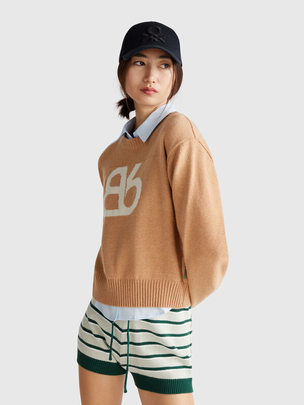 Pullover mit Rundhalsausschnitt aus Wollmischung Damen
