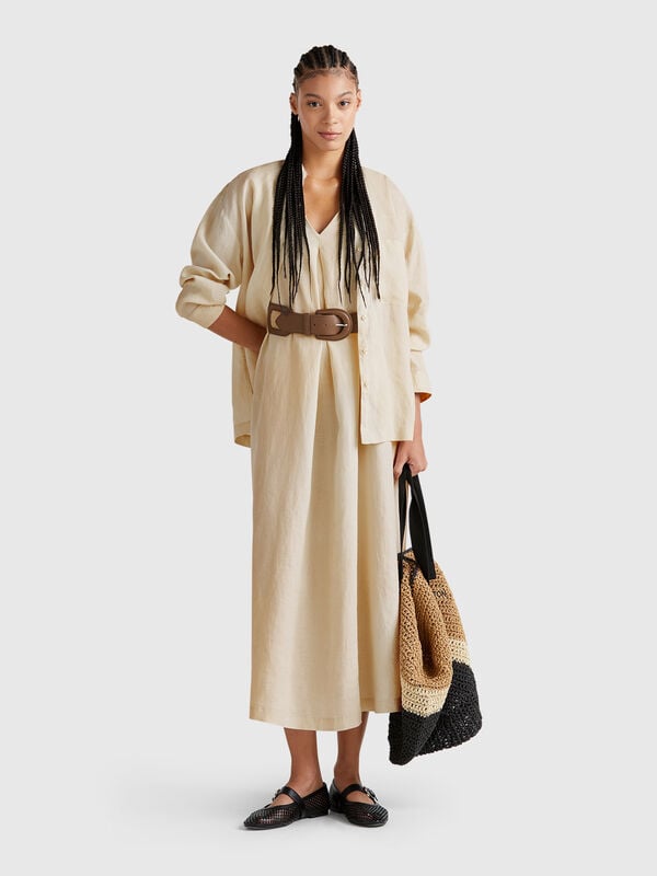 Ärmelloses Kleid aus reinem Leinen Damen
