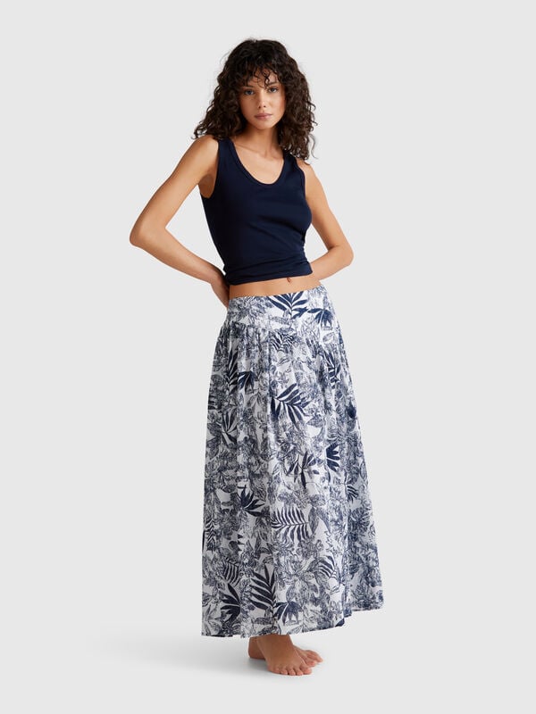 Langer Rock mit tropischem Print Damen