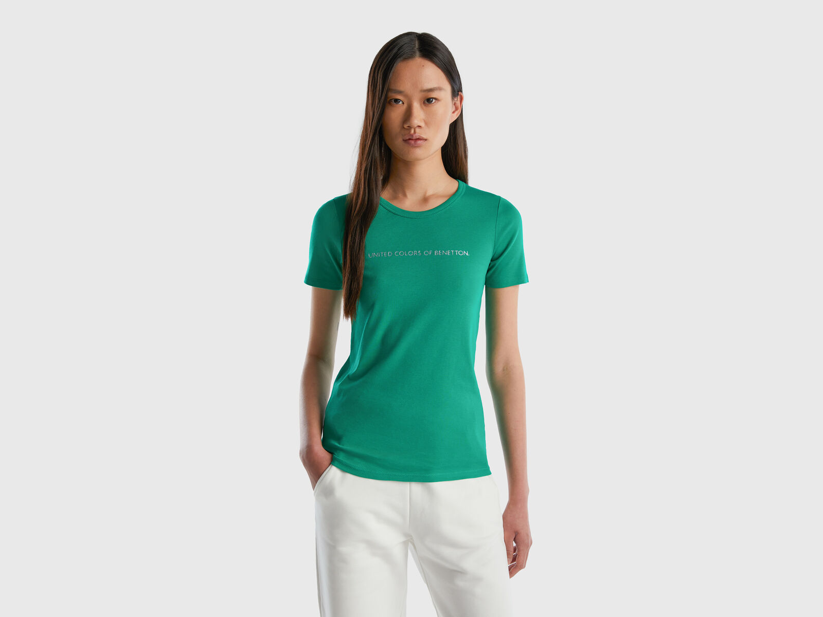 100% Logoprint | Grün mit glitzerndem - aus Benetton Baumwolle T-Shirt