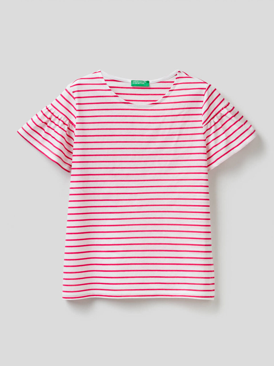Gestreiftes T-Shirt mit gerafften Ärmeln image number 1