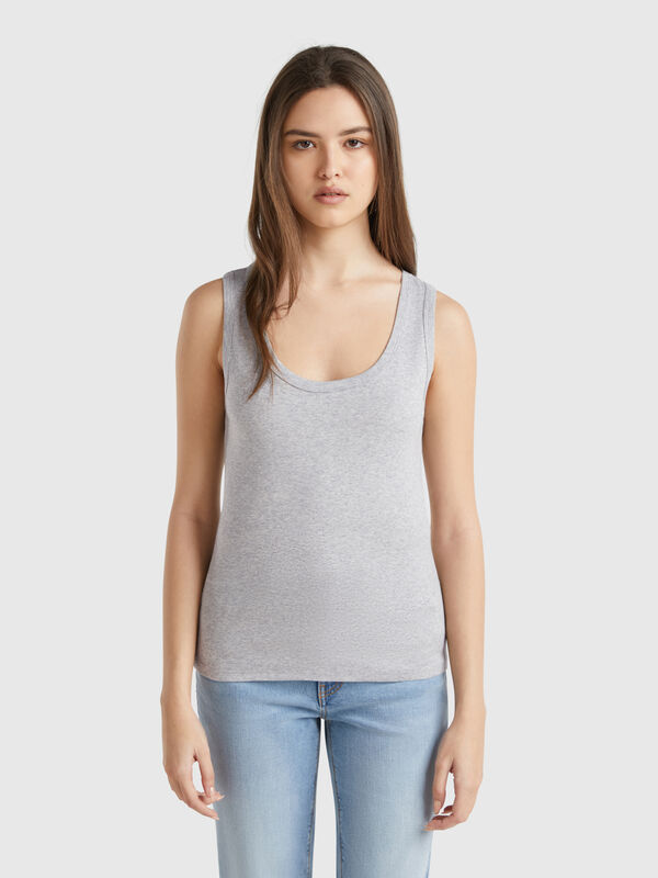 Grau meliertes Tanktop aus reiner Baumwolle Damen