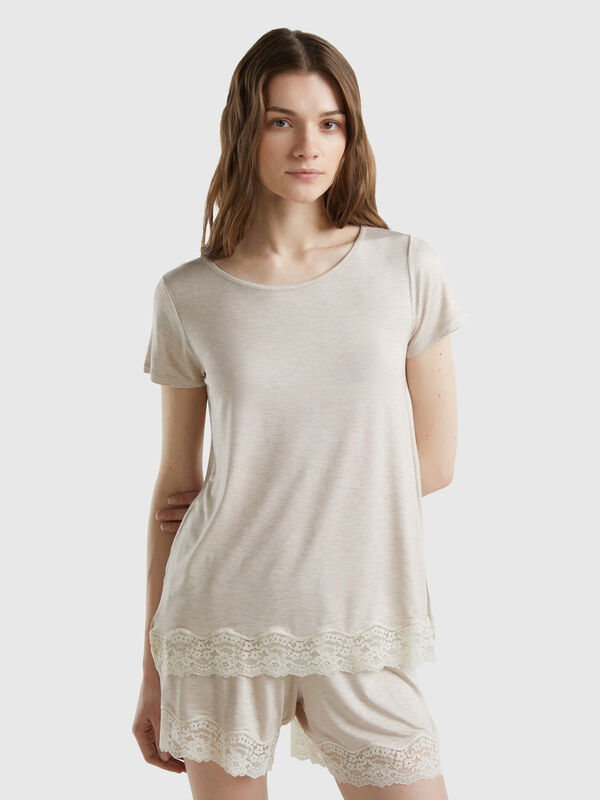 Kurzarm-T-Shirt mit Spitze Damen