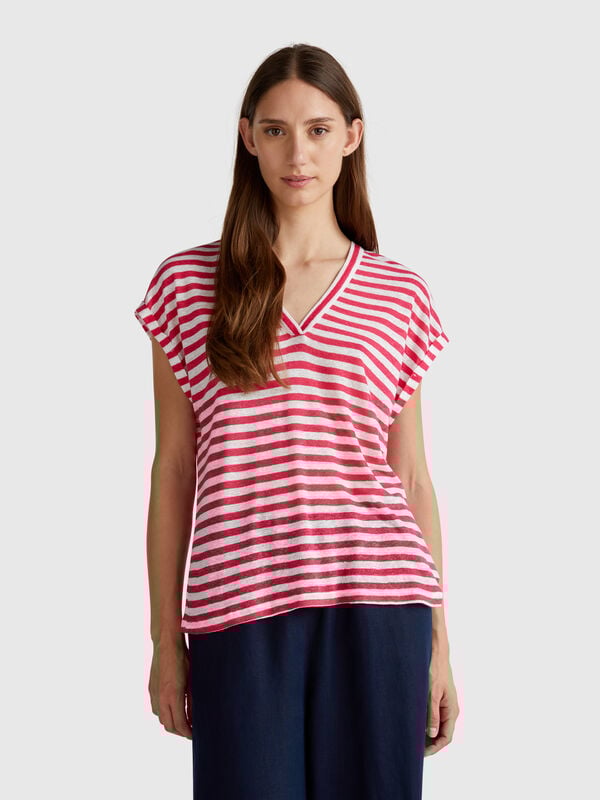 Gestreiftes T-Shirt aus Leinenmischung Damen