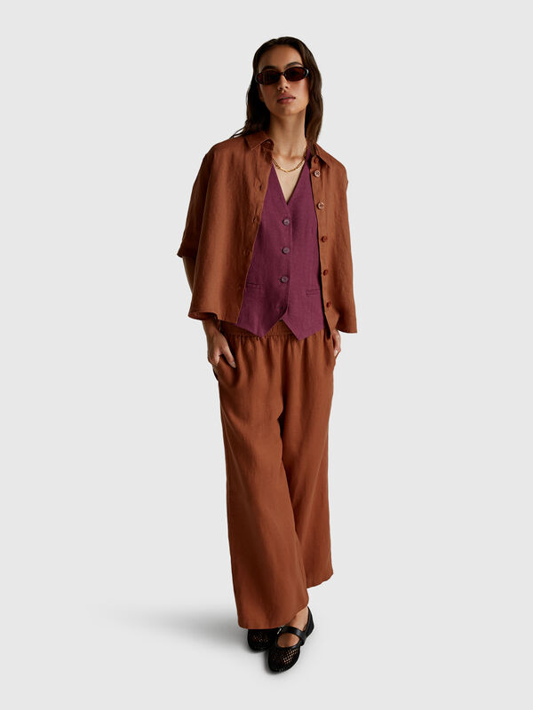 Weite Hose aus reinem Leinen Damen