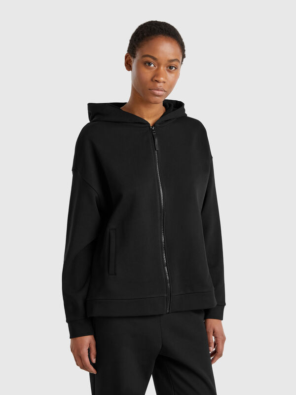 Sweatshirt aus 100 % Baumwolle mit Reißverschluss und Kapuze Damen