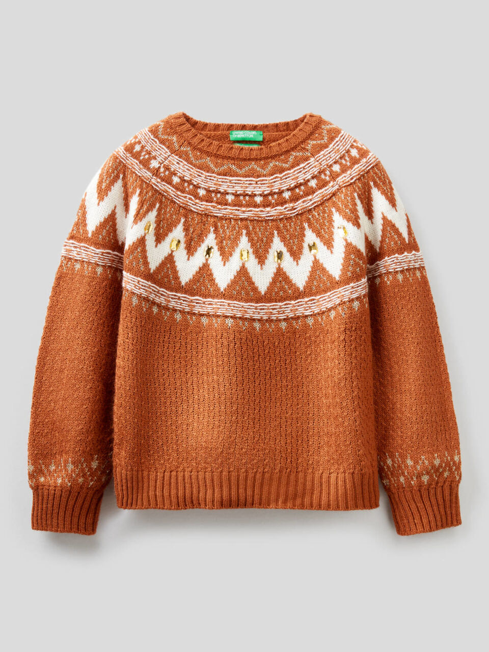 Jacquard-Pullover mit aufgenähten Steinen image number 1