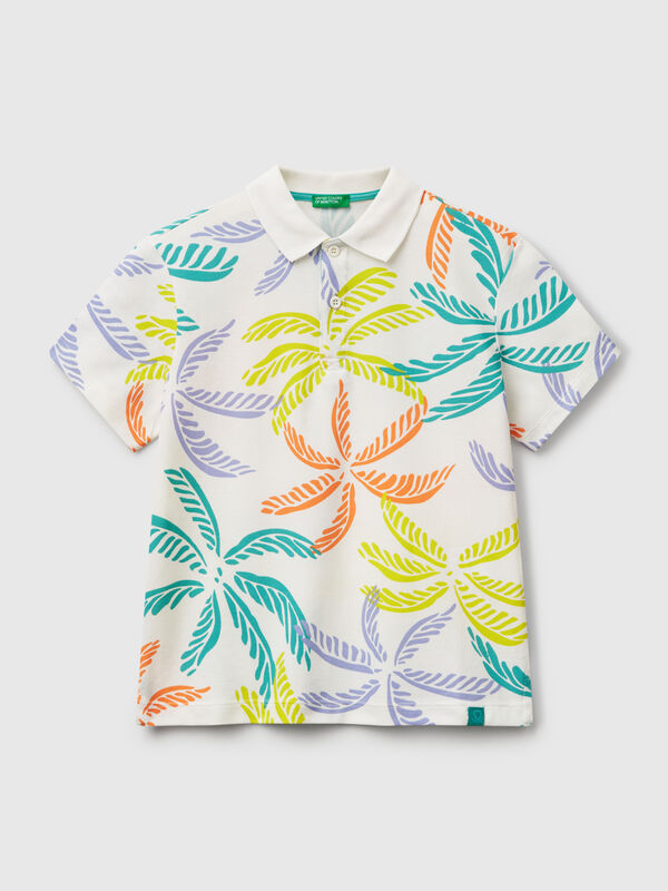 Weißes Poloshirt mit tropischem Aufdruck Jungen