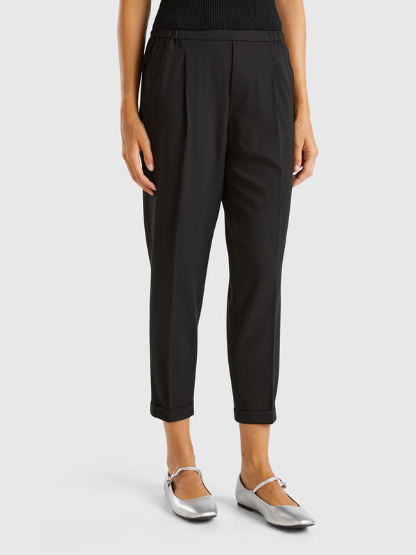 Hose mit Bündchen aus Stretch-Viskose-Mix Damen