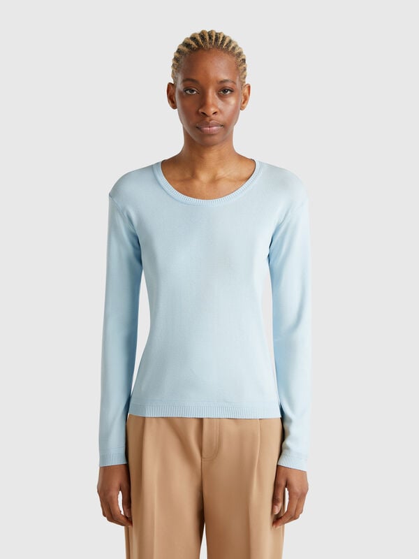 Pullover mit rundem Ausschnitt aus reiner Baumwolle. Damen