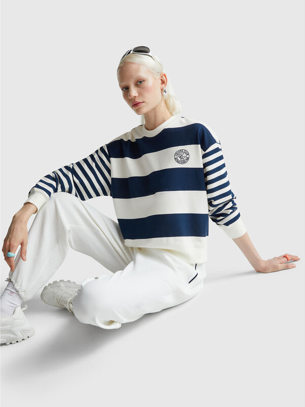 Gestreiftes Sweatshirt mit Rundhalsausschnitt Damen