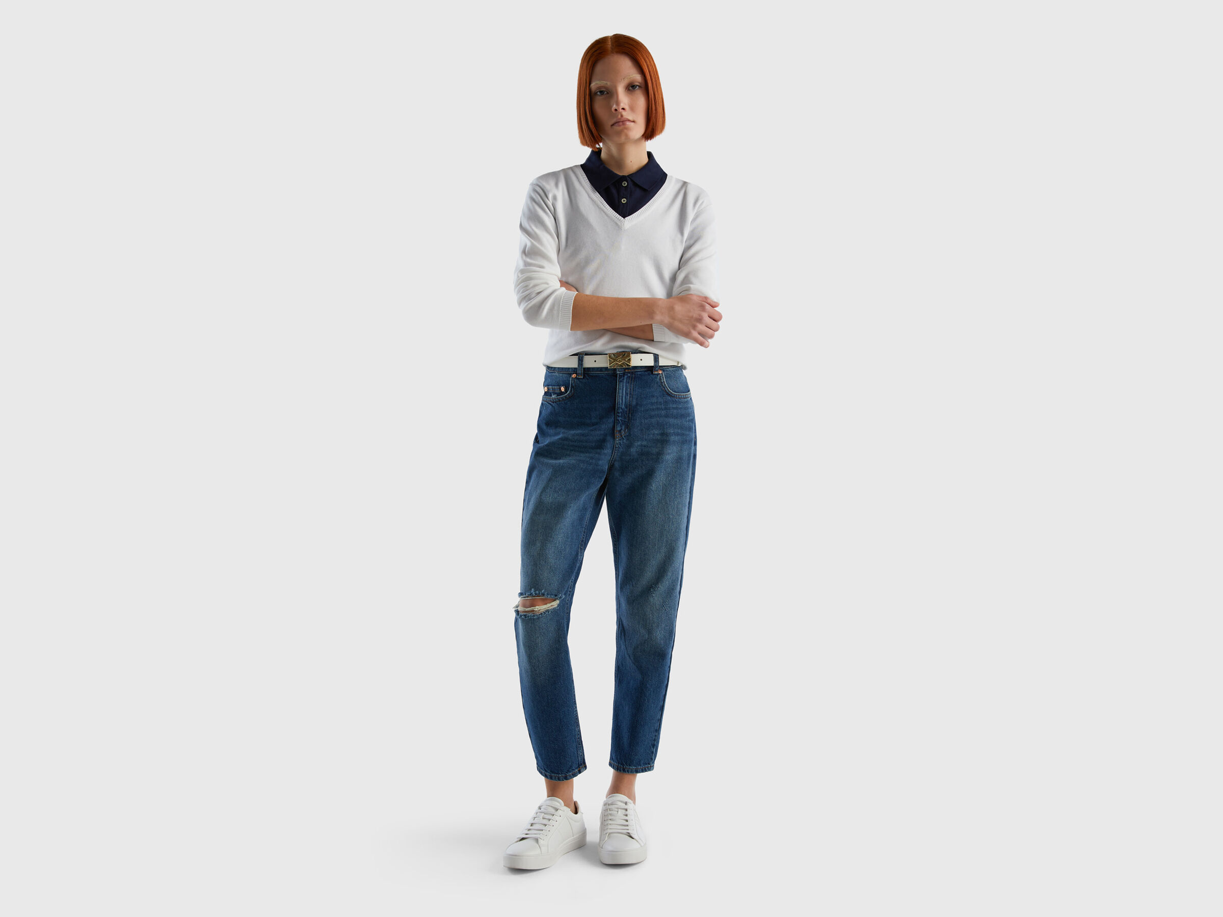 Pulli aus reiner Baumwolle mit V-Ausschnitt image number 3
