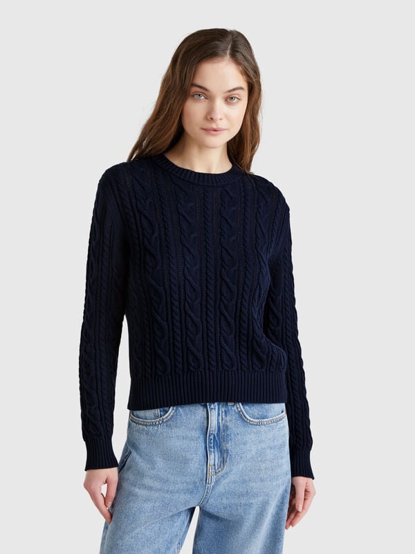 Zopfstrickpullover aus 100 % Baumwolle Damen