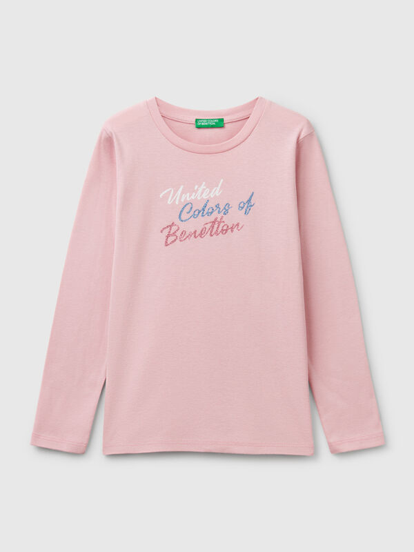 Langärmeliges Shirt mit Glitzerdruck Mädchen