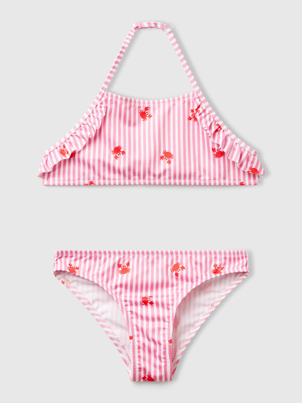 Gestreifter Strandbikini mit Krabben Mädchen