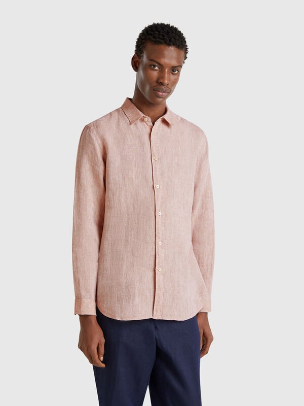 Beige gemustertes Hemd aus reinem Leinen Herren