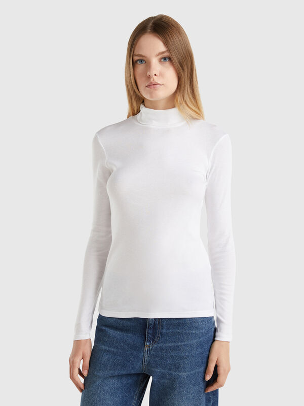 Langärmeliges T-Shirt mit hohem Kragen Damen