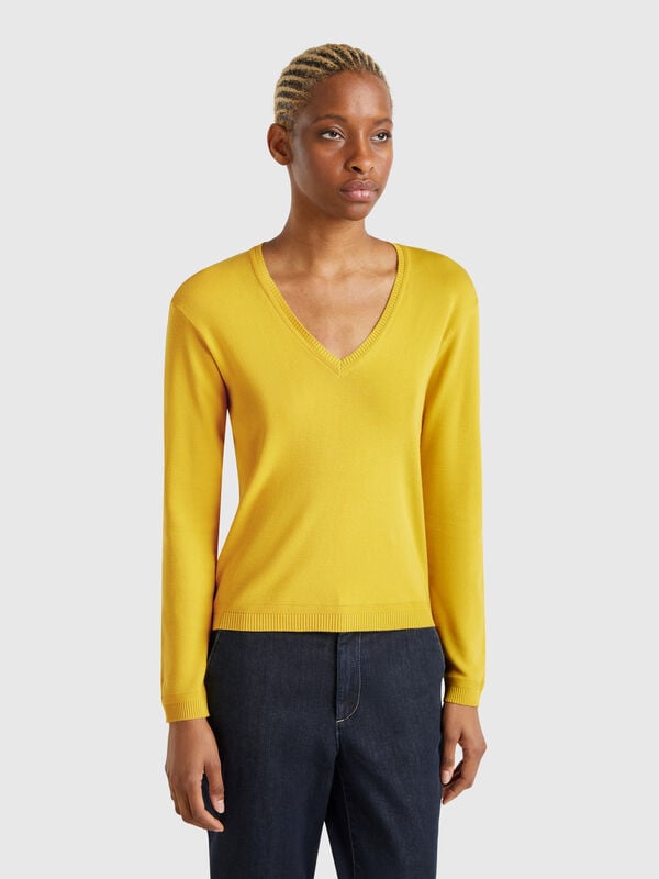 Pulli aus reiner Baumwolle mit V-Ausschnitt Damen