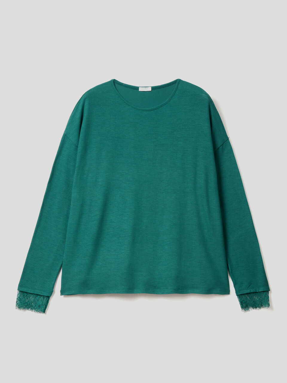 T-Shirt mit Details aus Spitze und Rundausschnitt image number 1