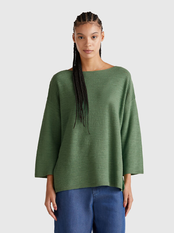 Pullover aus Leinenmischung mit 3/4-Ärmeln Damen
