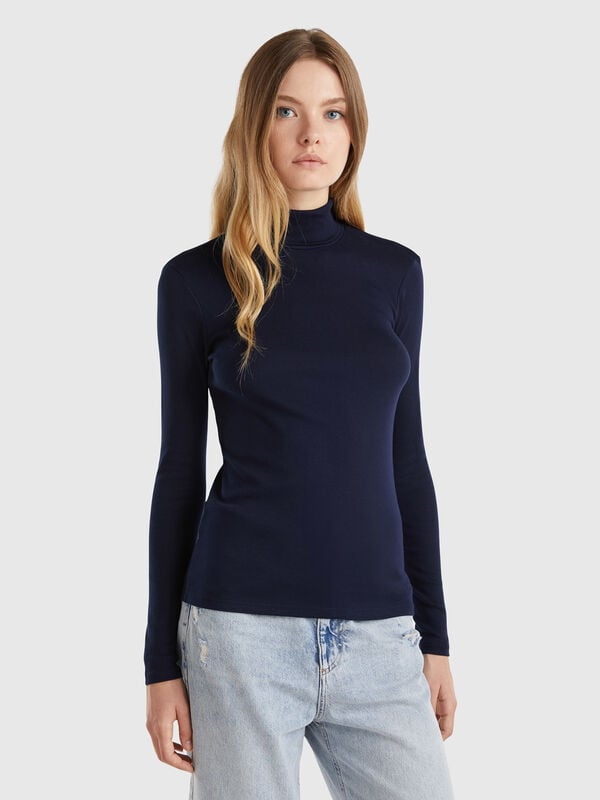 Langärmeliges T-Shirt mit hohem Kragen Damen