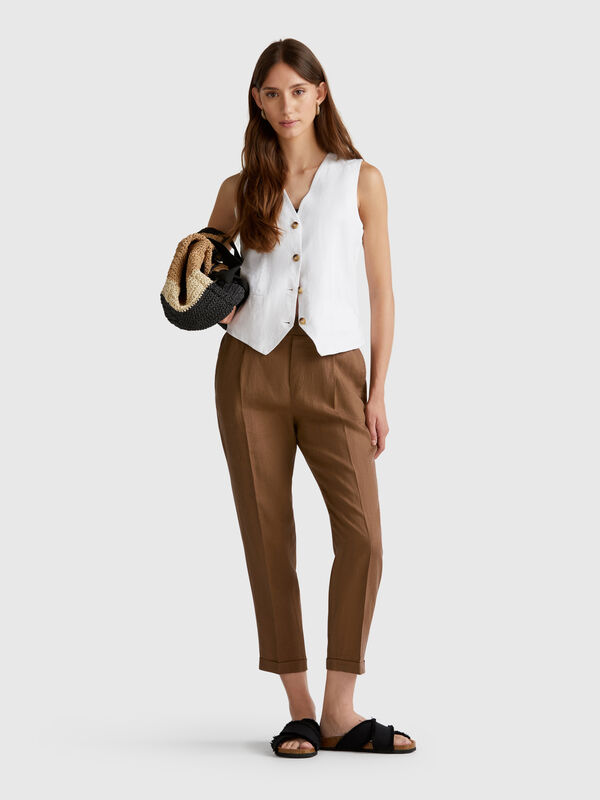 Hose mit normaler Passform aus reinem Leinen Damen