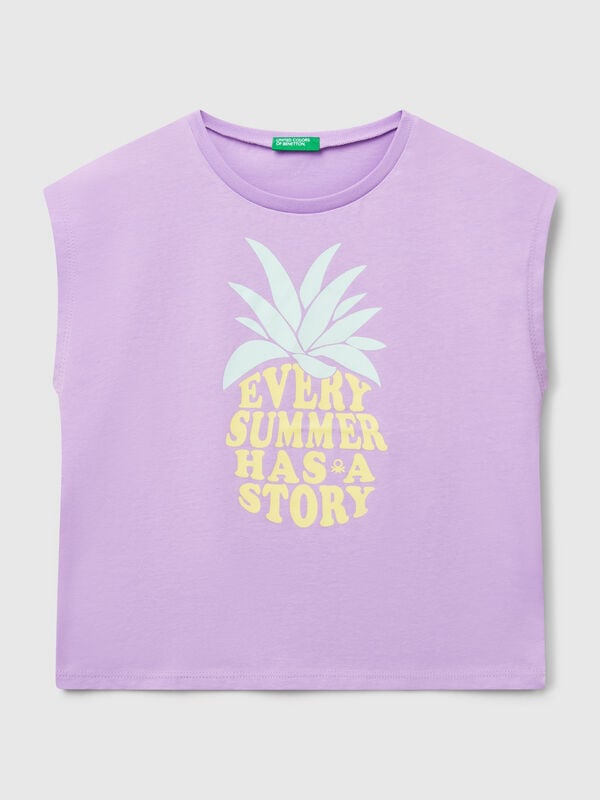 T-Shirt mit fluoreszierendem Aufdruck Mädchen