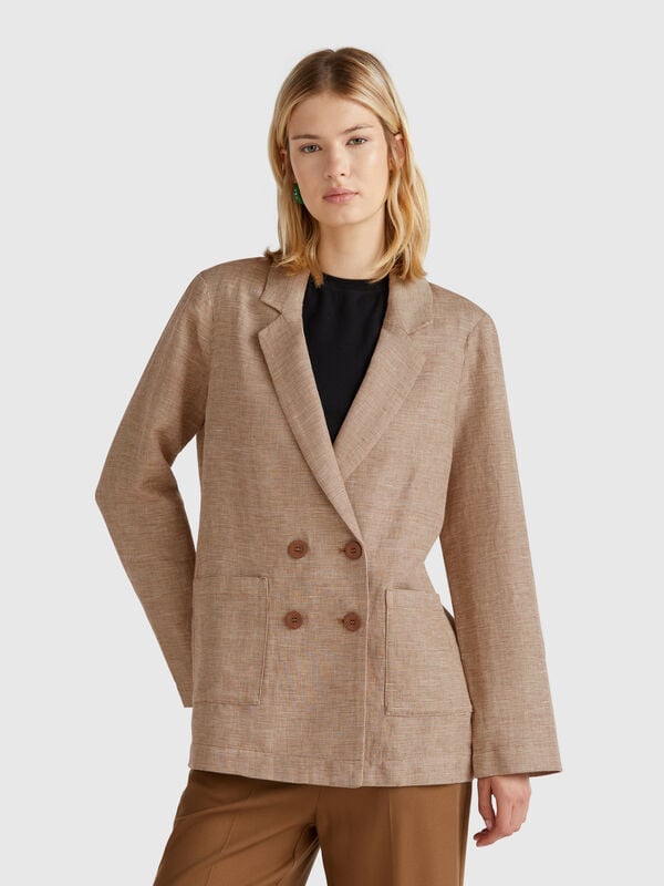 Zweireihige Jacke aus Leinenmischung Damen