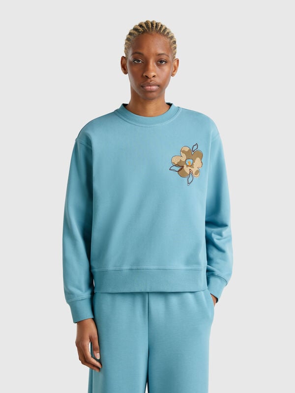 Sweatshirt mit Blumenstickerei Damen