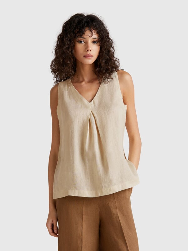 Ärmellose Bluse aus reinem Leinen Damen