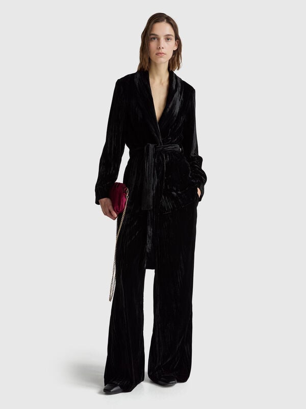 Weite Hose aus glattem Samt Damen