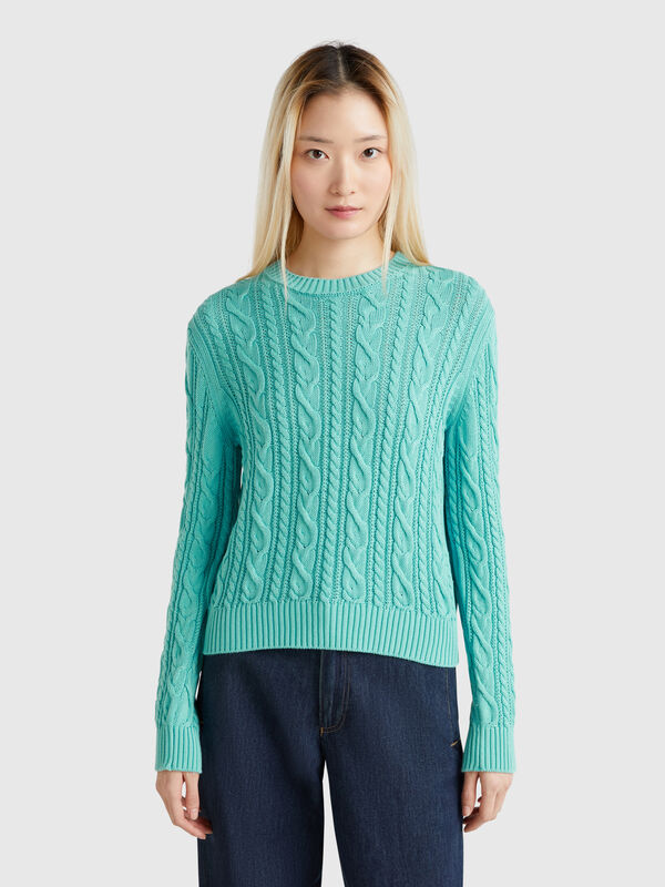 Zopfstrickpullover aus 100 % Baumwolle Damen
