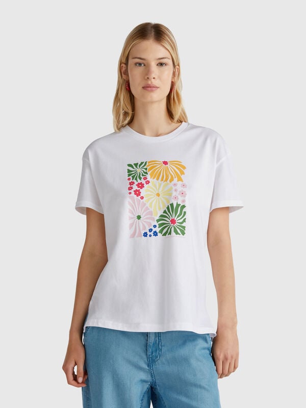 Normales T-Shirt mit Blumendruck Damen